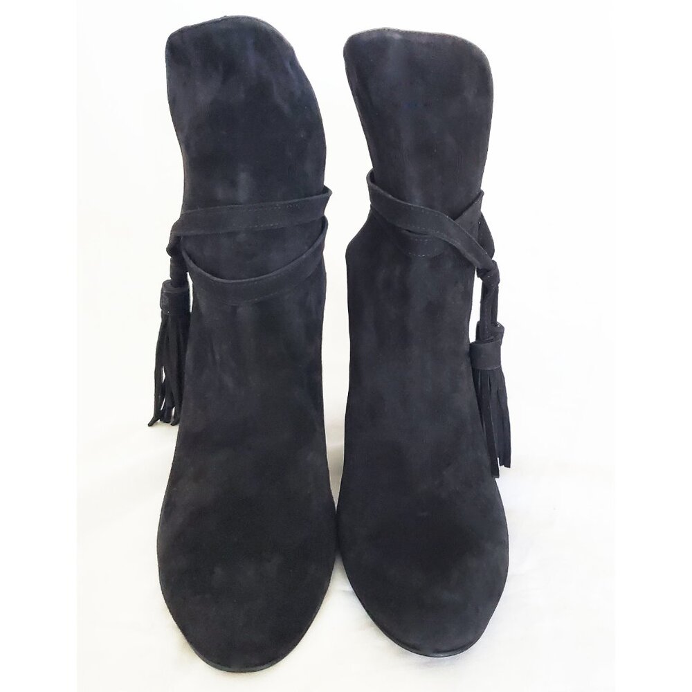 & Other Stories Womens Black Suede Leather Ankle Booties Heels Boots Tassels - Picture 3 of 11